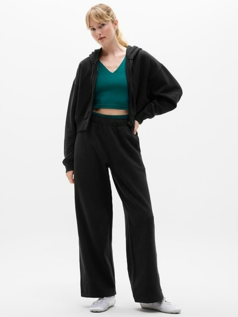 Athleta S Small Forever Fleece Wide Leg Black Pants NWOT! #767937